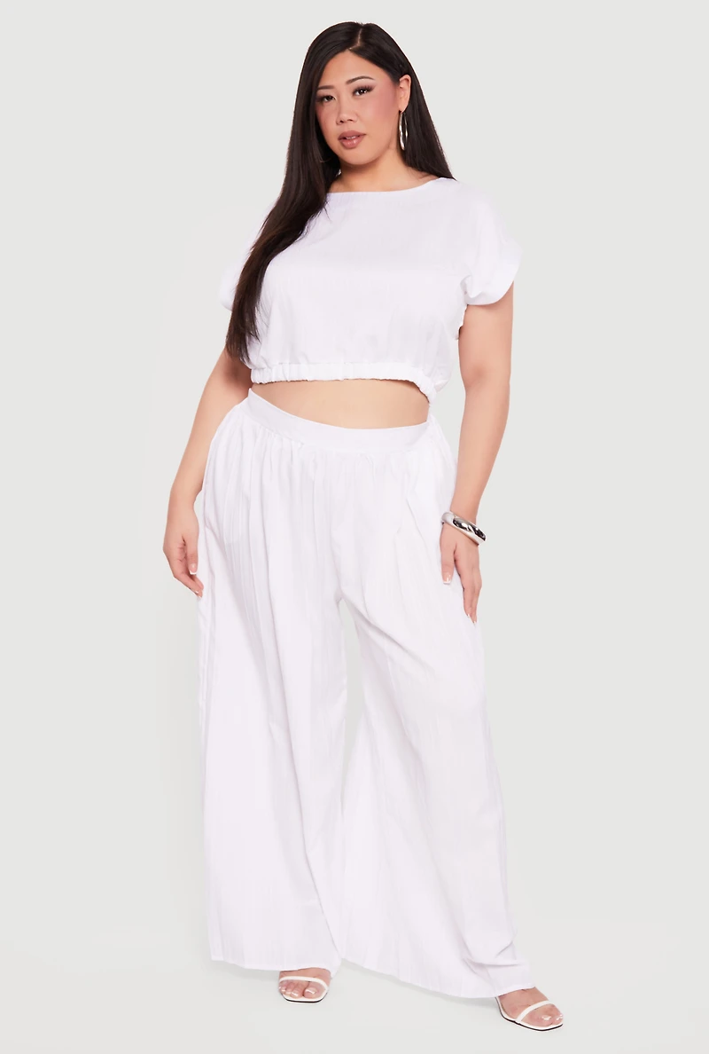 Plus Textured Knit Boat Neck Bubble Hem Crop Top