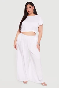 Plus Textured Knit Boat Neck Bubble Hem Crop Top