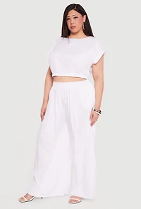 Plus Textured Knit Boat Neck Bubble Hem Crop Top