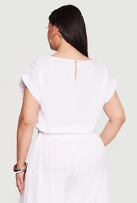 Plus Textured Knit Boat Neck Bubble Hem Crop Top