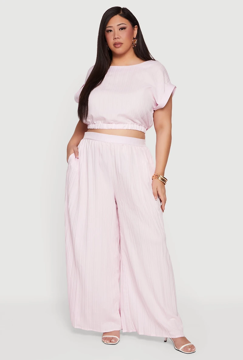 Plus Textured Knit Boat Neck Bubble Hem Crop Top