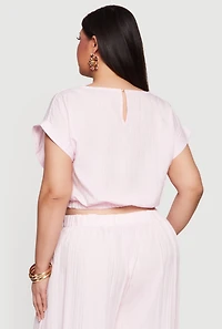 Plus Textured Knit Boat Neck Bubble Hem Crop Top