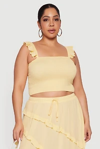 Plus Ruffle Strap Smocked Crop Top