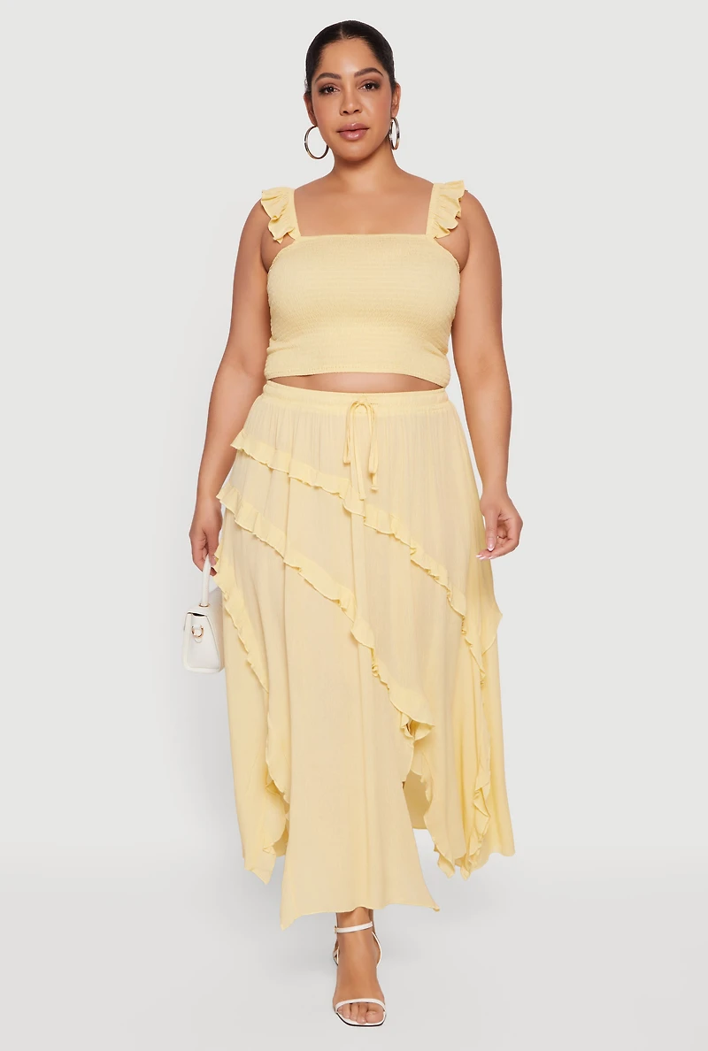 Plus Ruffle Strap Smocked Crop Top