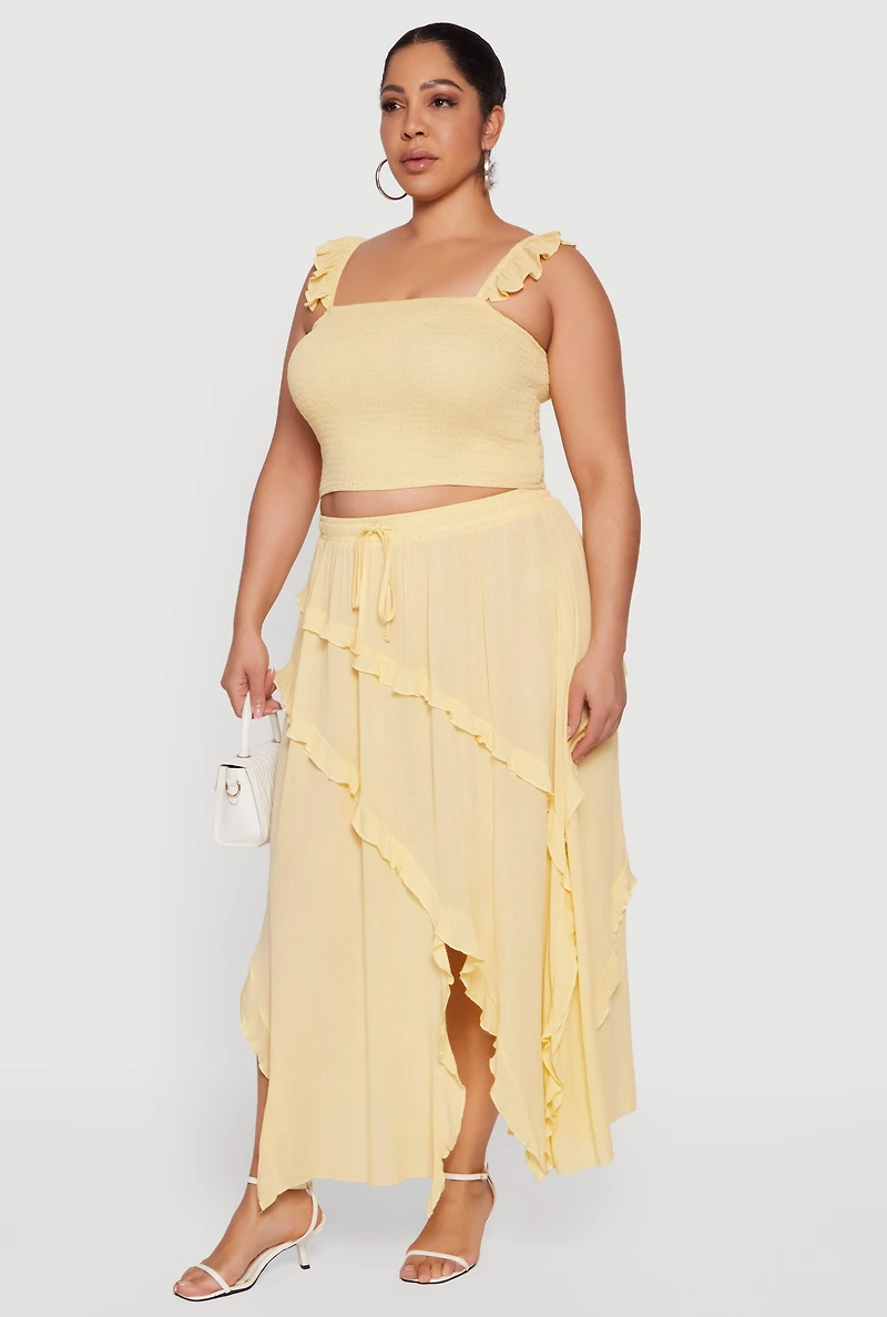 Plus Ruffle Strap Smocked Crop Top