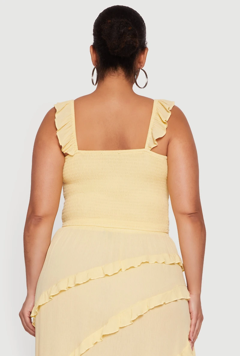 Plus Ruffle Strap Smocked Crop Top