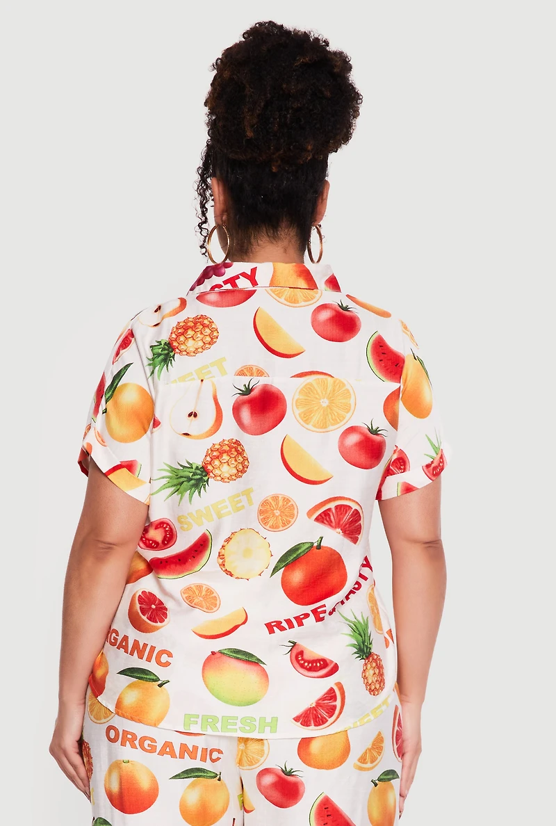 Plus Fruit Print Patterned Collared Shirt