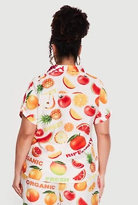 Plus Fruit Print Patterned Collared Shirt