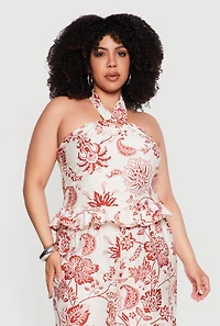 Plus Ruffle Hem O Ring Halter Top