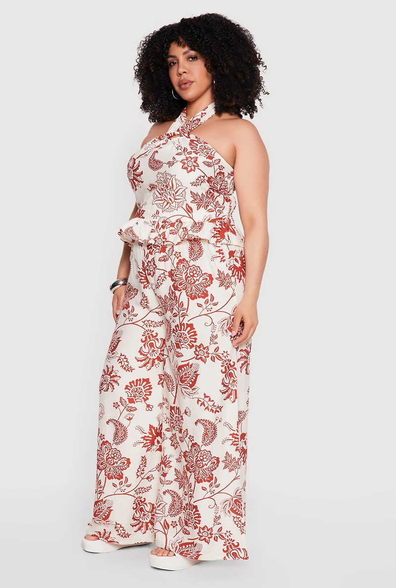 Plus Ruffle Hem O Ring Halter Top