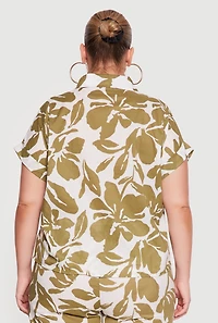 Plus Floral Print Button Front Shirt