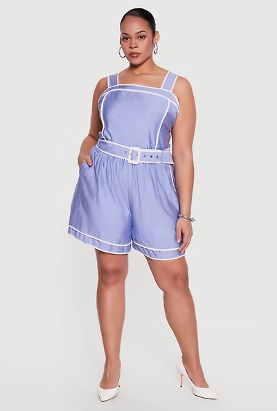 Plus High Waisted Contrast Trim Shorts with Belt