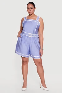 Plus High Waisted Contrast Trim Shorts with Belt