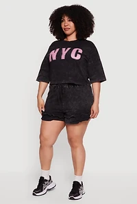Plus Acid Wash Ruffle Trim Shorts