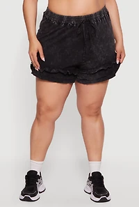 Plus Acid Wash Ruffle Trim Shorts