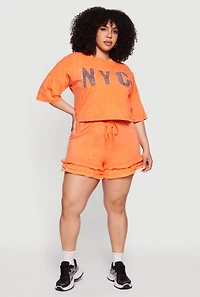 Plus Acid Wash Ruffle Trim Shorts