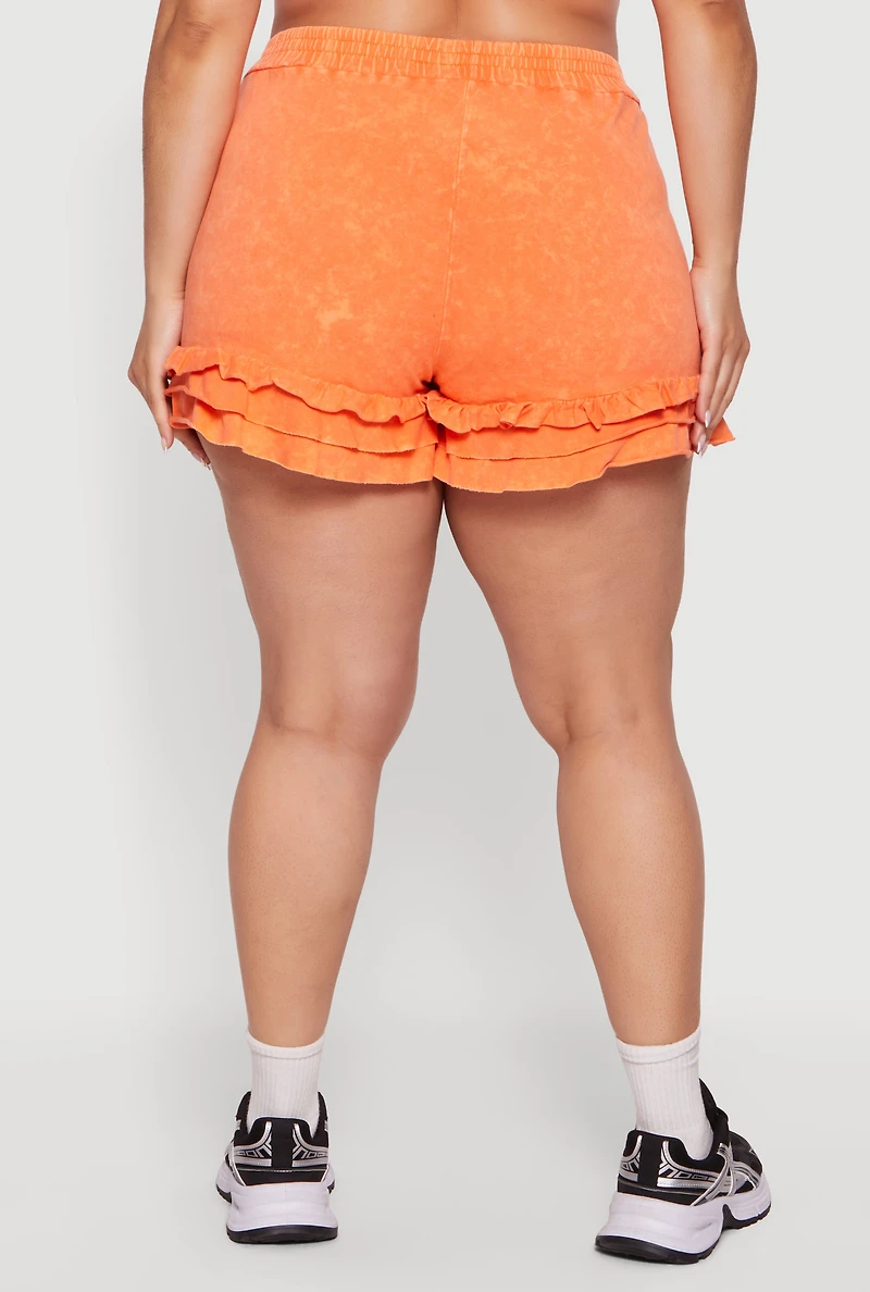 Plus Acid Wash Ruffle Trim Shorts