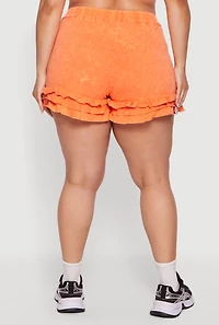 Plus Acid Wash Ruffle Trim Shorts
