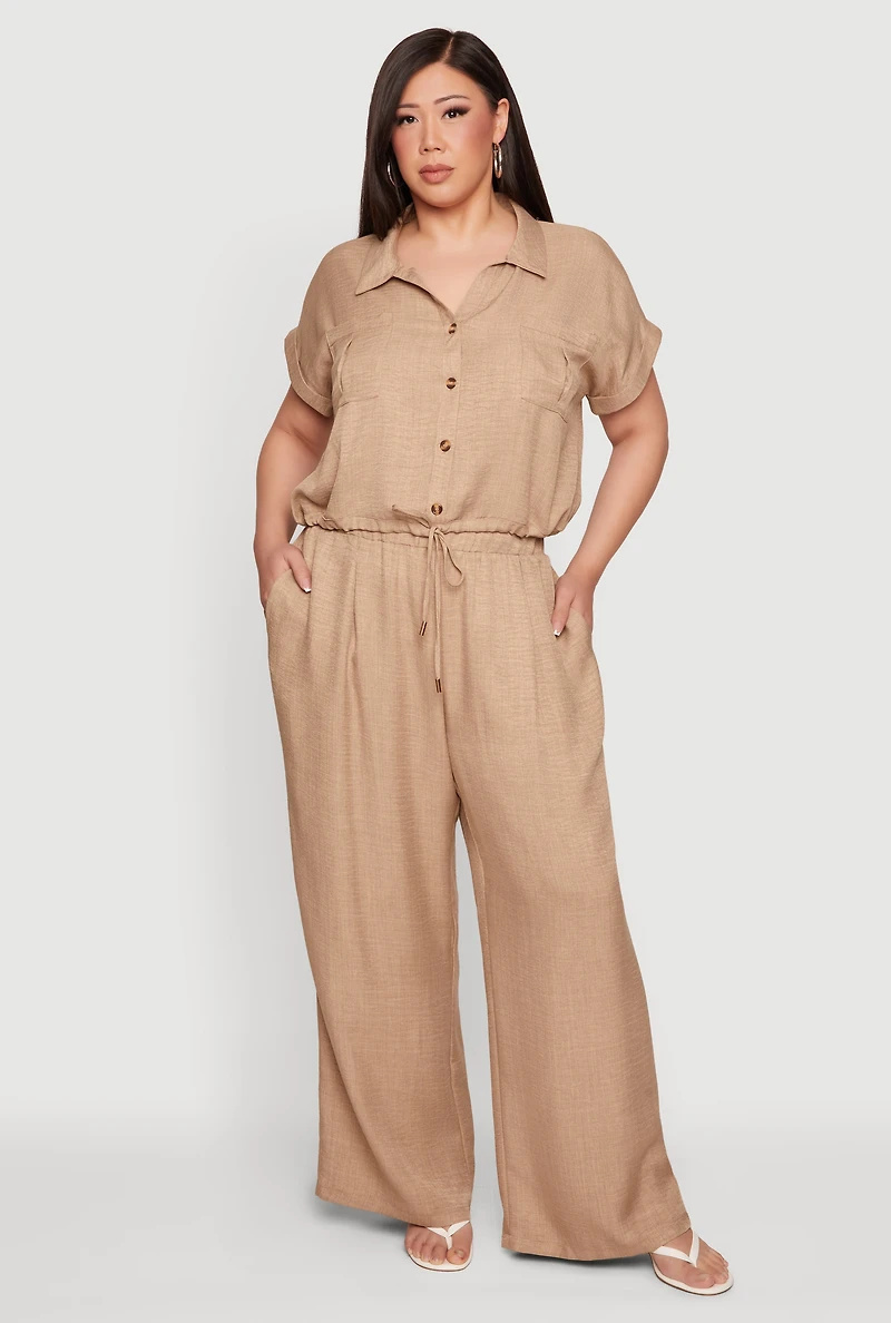 Plus Elastic Waist Wide Leg Casual Pants