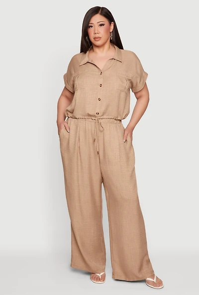Plus Elastic Waist Wide Leg Casual Pants