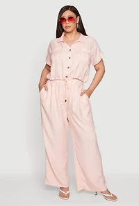 Plus Elastic Waist Wide Leg Casual Pants