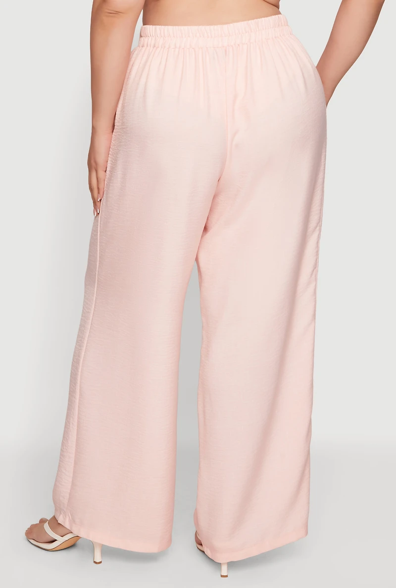 Plus Elastic Waist Wide Leg Casual Pants