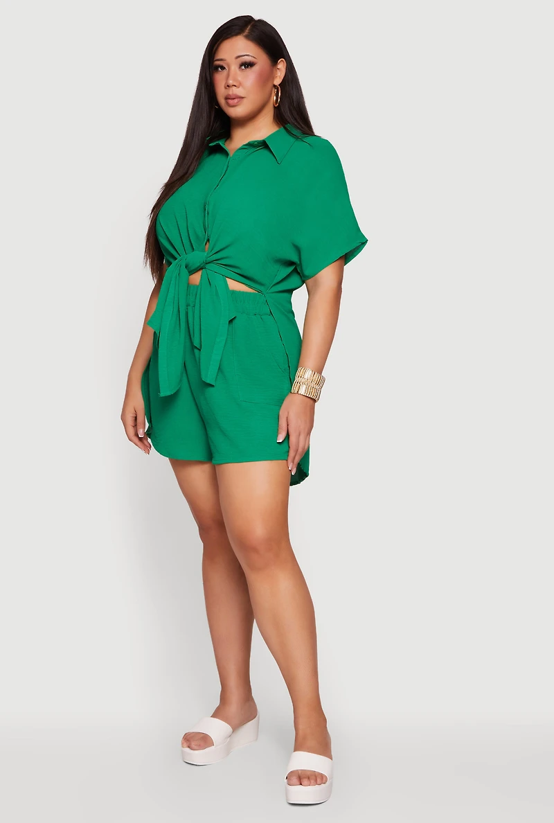 Plus Crepe Knit High Waisted Shorts with Pockets