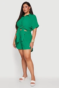 Plus Crepe Knit High Waisted Shorts with Pockets