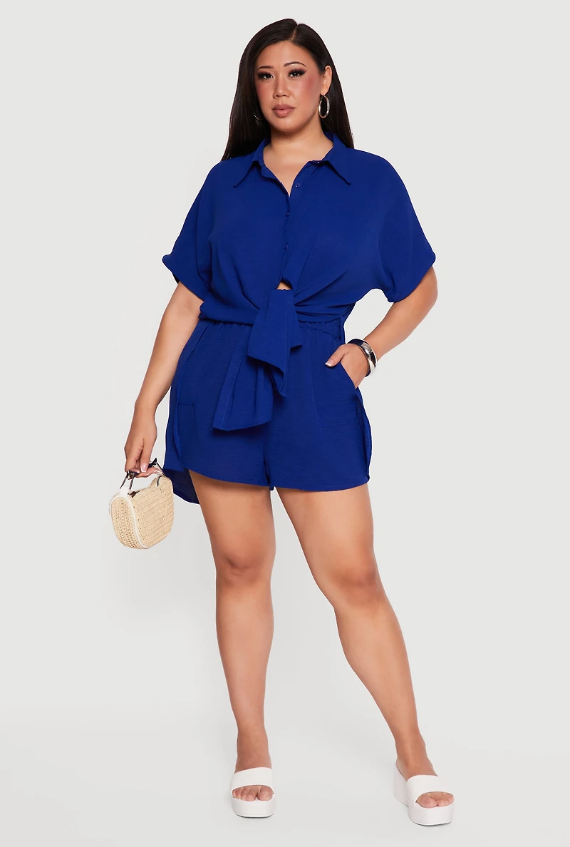 Plus Crepe Knit High Waisted Shorts with Pockets