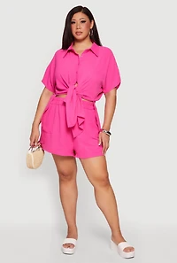 Plus Crepe Knit High Waisted Shorts with Pockets