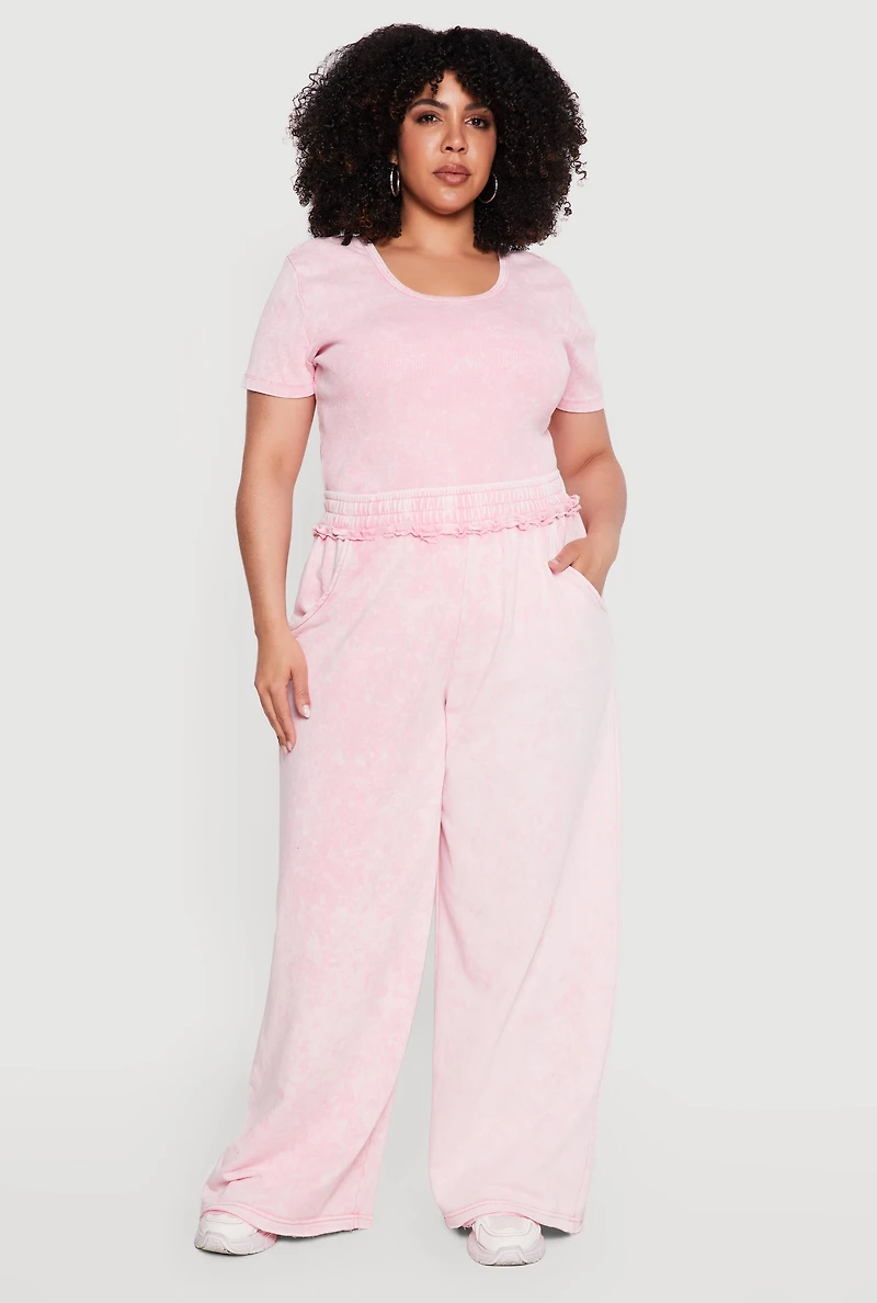 Plus Acid Wash Wide Leg Sweatpants