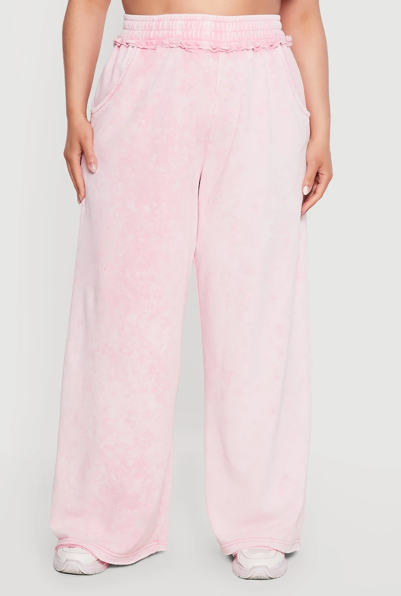 Plus Acid Wash Wide Leg Sweatpants