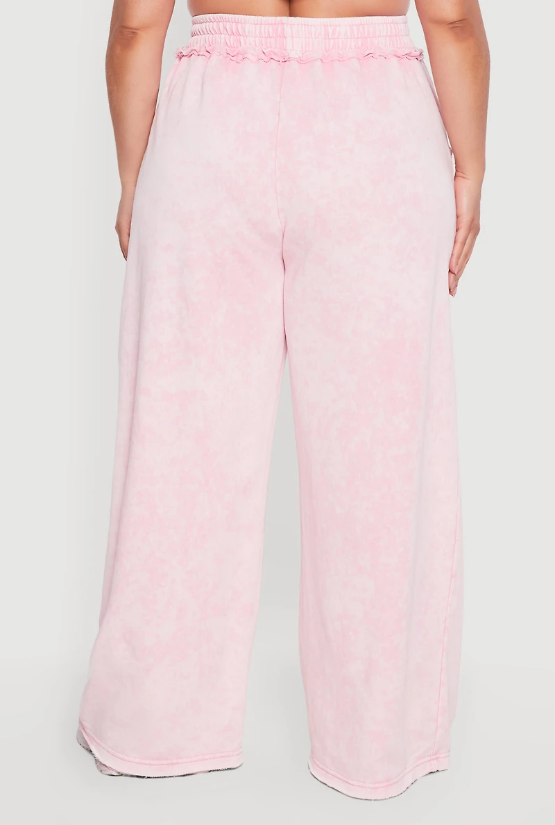 Plus Acid Wash Wide Leg Sweatpants