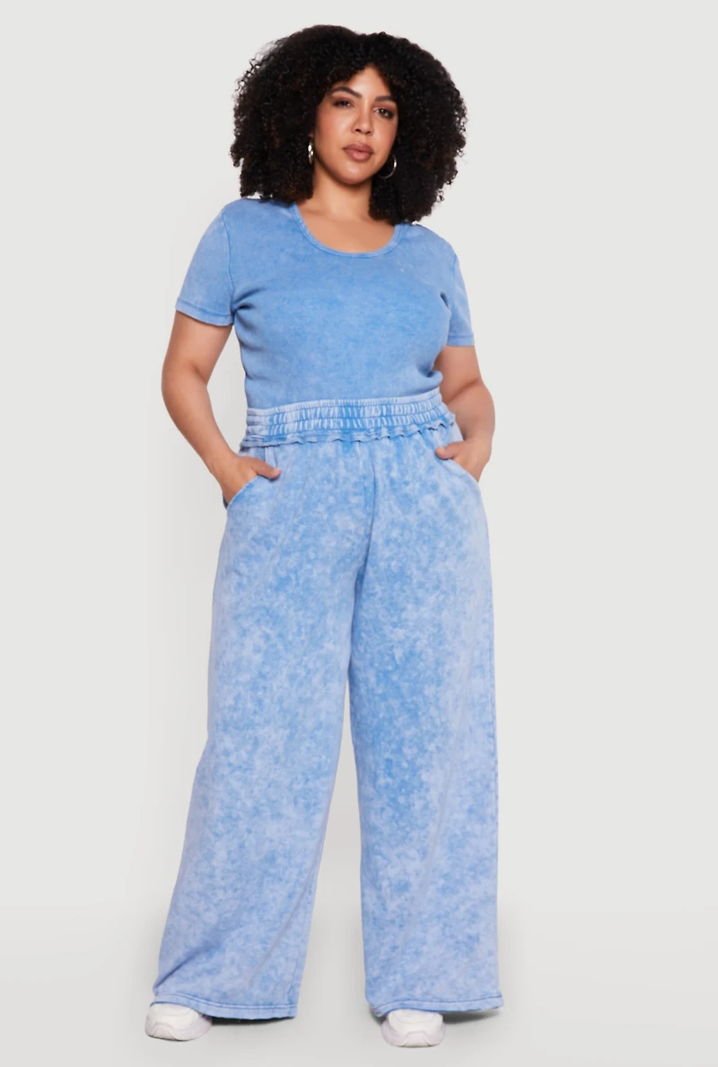 Plus Acid Wash Wide Leg Sweatpants