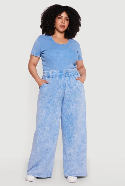 Plus Acid Wash Wide Leg Sweatpants