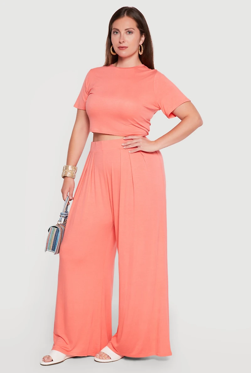 Plus Pleated Wide Leg Casual Pants