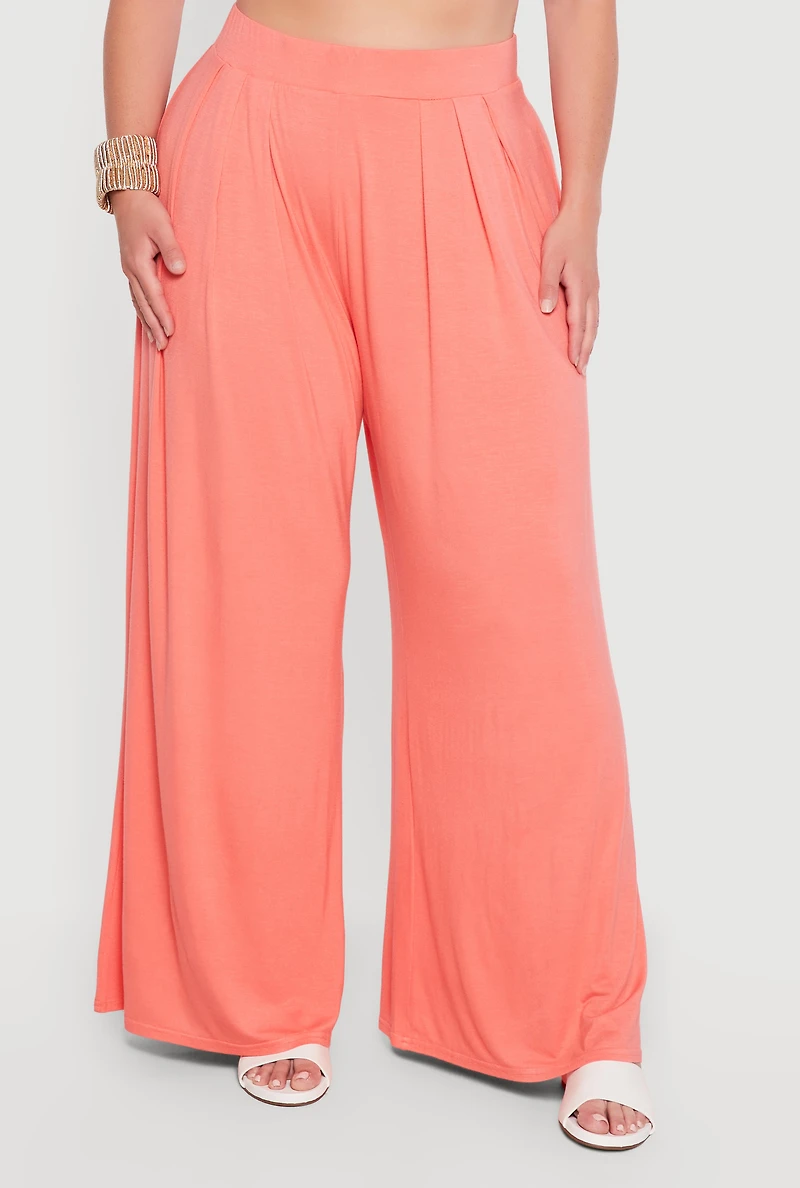 Plus Pleated Wide Leg Casual Pants