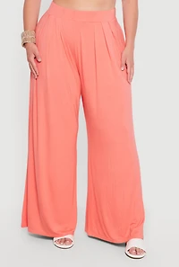 Plus Pleated Wide Leg Casual Pants