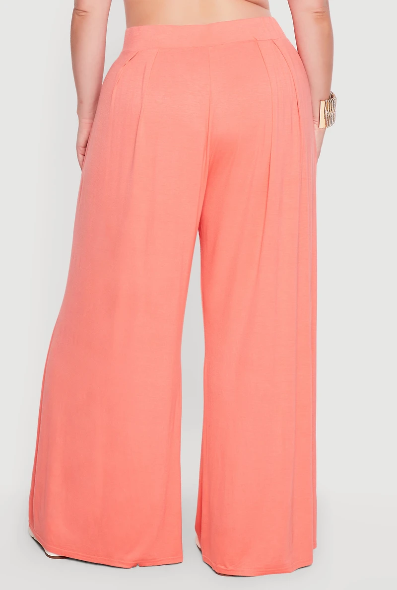 Plus Pleated Wide Leg Casual Pants