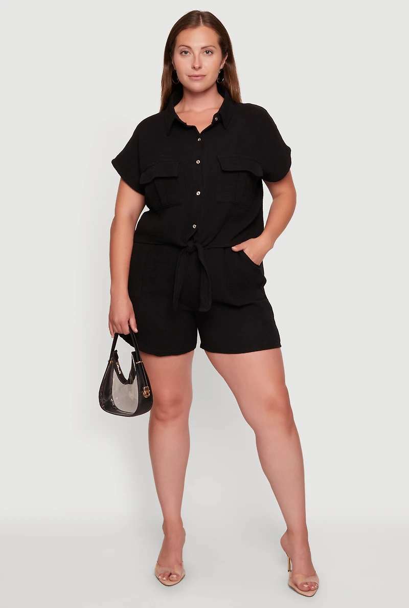 Plus Gauze Knit Drawstring High Waisted Shorts