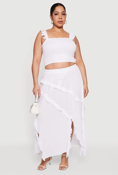 Plus Front Slit Ruffle Tiered Maxi Skirt