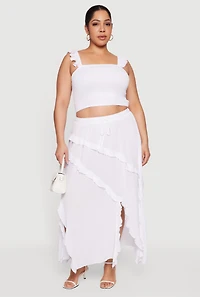 Plus Front Slit Ruffle Tiered Maxi Skirt