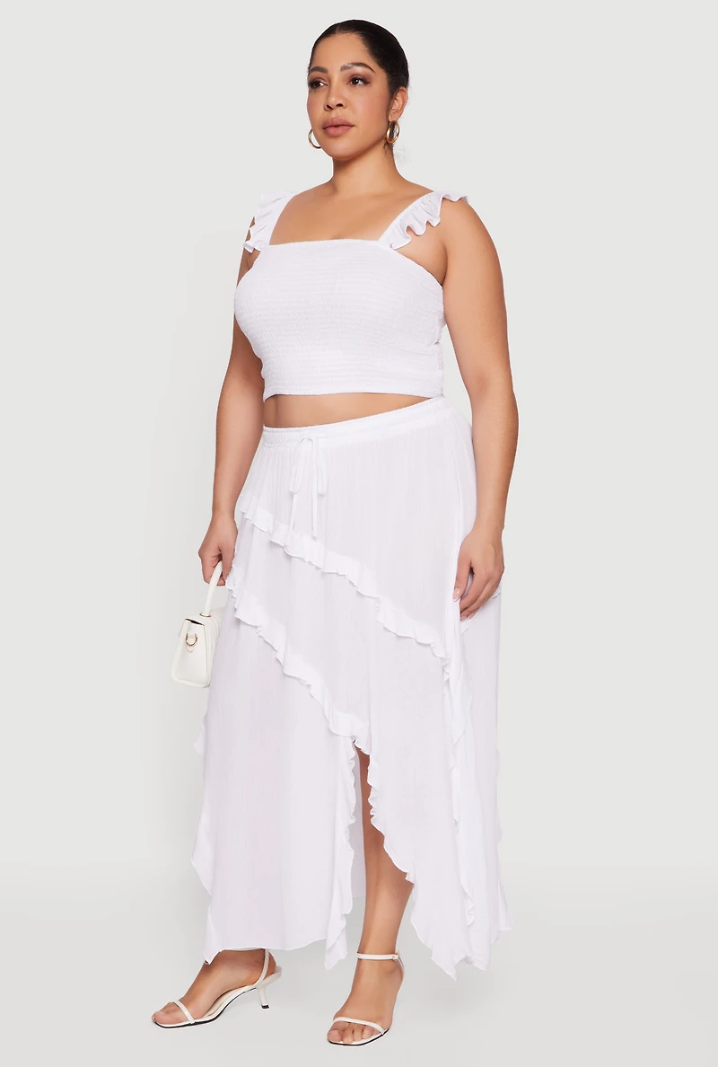 Plus Front Slit Ruffle Tiered Maxi Skirt
