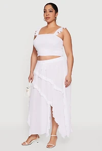 Plus Front Slit Ruffle Tiered Maxi Skirt