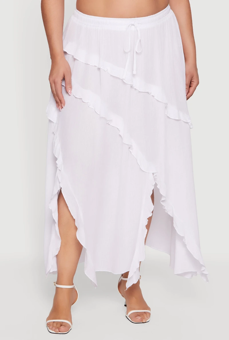 Plus Front Slit Ruffle Tiered Maxi Skirt