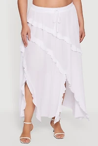 Plus Front Slit Ruffle Tiered Maxi Skirt