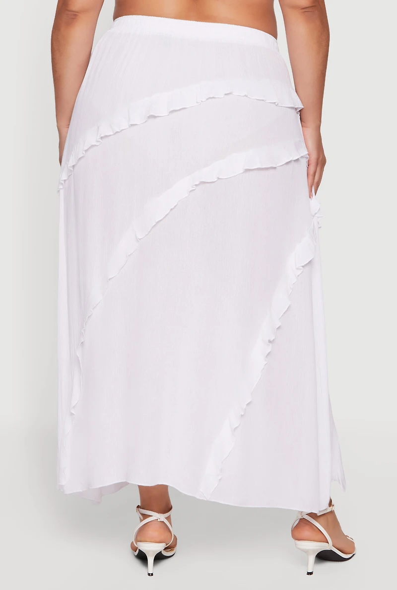 Plus Front Slit Ruffle Tiered Maxi Skirt