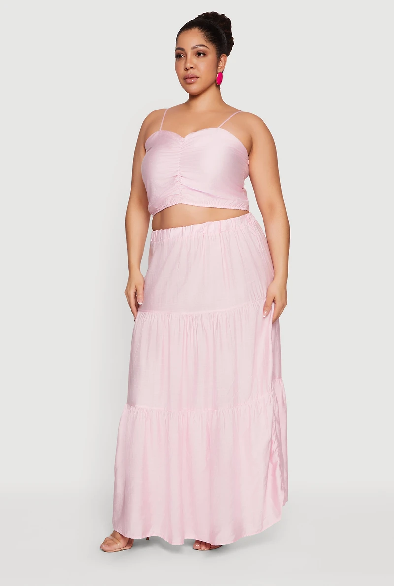 Plus High Waisted Ruffle Tiered Maxi Skirt