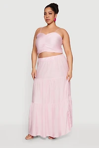 Plus High Waisted Ruffle Tiered Maxi Skirt