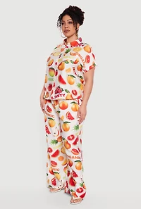 Plus Fruit Print High Waist Wide Leg Pants